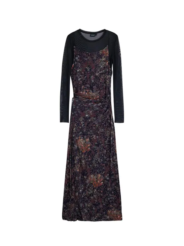 Desigual Desigual Haljina  čokolada / hrđavo crvena / crna / prozirna
