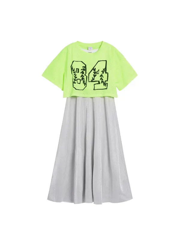 Desigual Desigual Haljina  svijetlosiva / neonsko zelena / crna
