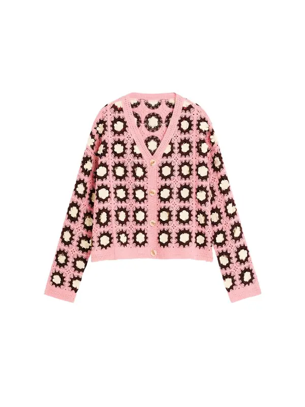 Desigual Desigual Kardigan  tamno smeđa / prljavo roza / bijela