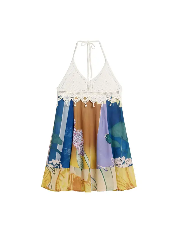Desigual Desigual Ljetna haljina  boja pijeska / kraljevsko plava / brokat / pastelno žuta
