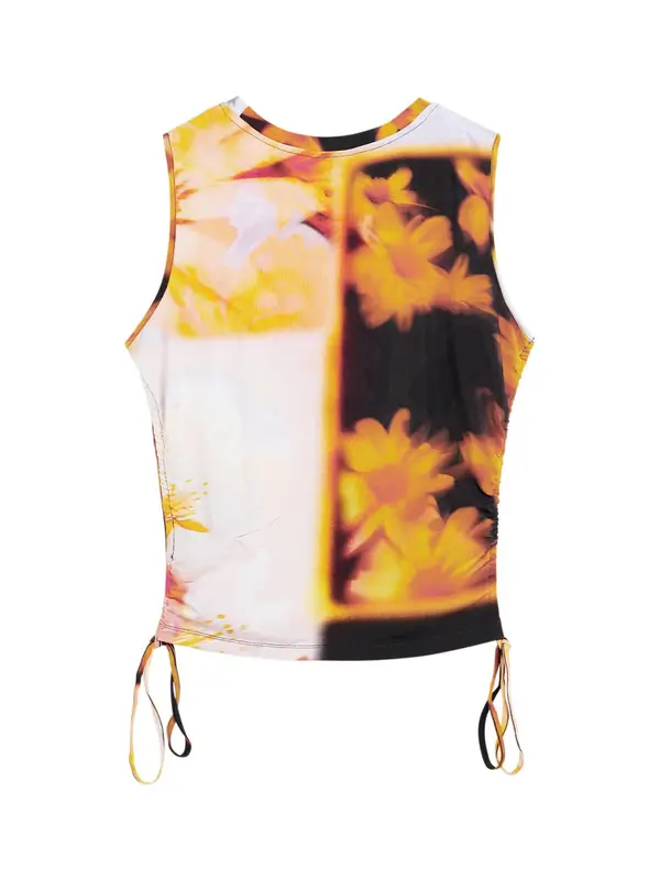 Desigual Desigual Majica 'Arty Flowers'  narančasto žuta / crna / prljavo bijela