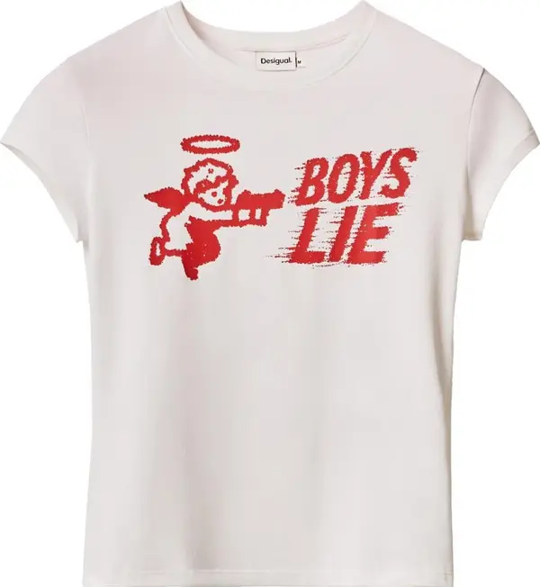 Desigual Desigual Majica 'Boys Lie'  crvena / bijela