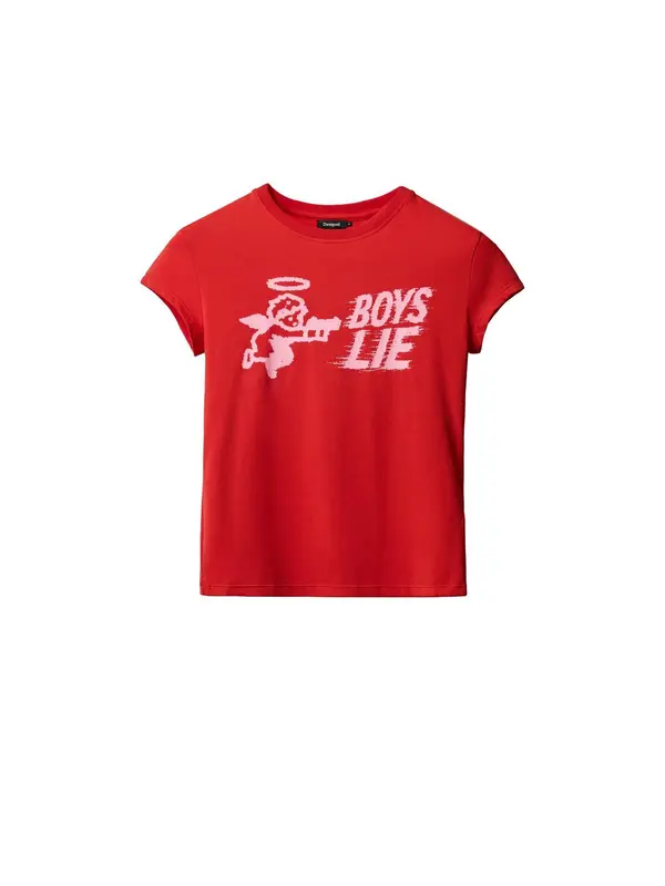 Desigual Desigual Majica 'Boys Lie'  roza / crvena