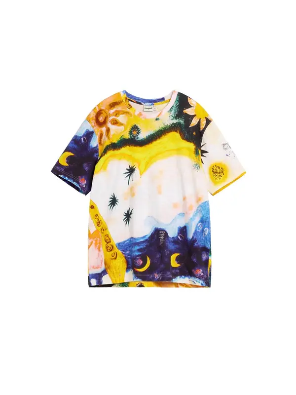 Desigual Desigual Majica 'Cosmos'  noćno plava / žuta / narančasta / bijela