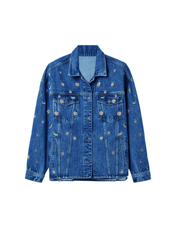 Desigual Desigual Prijelazna jakna 'Daisy'  plavi traper / žuta / bijela