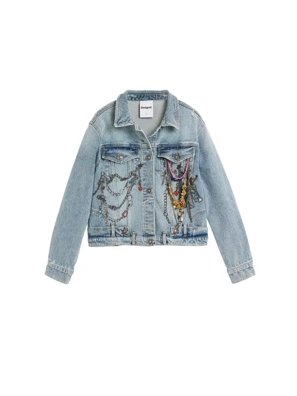 Desigual Desigual Prijelazna jakna 'Trucker'  plavi traper / crvena / crna