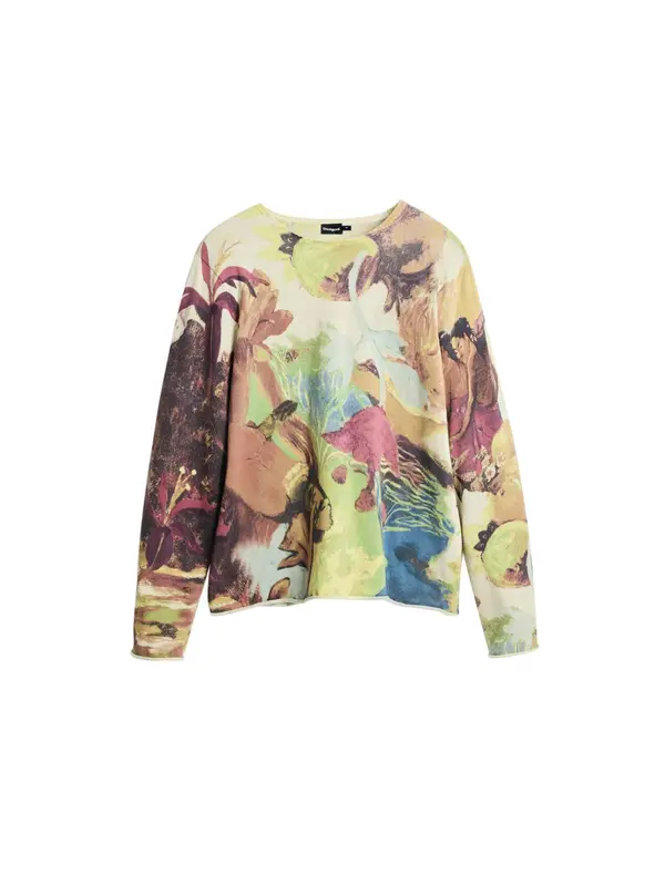 Desigual Desigual Pulover  smeđa / svijetlozelena / ružičasta / vuneno bijela