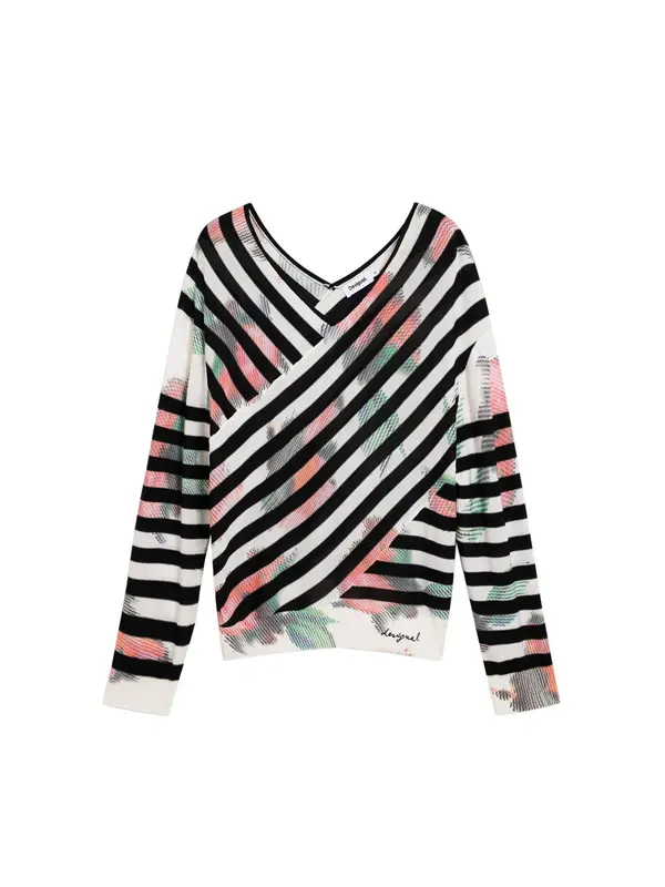 Desigual Desigual Pulover  žad / svijetlocrvena / crna / bijela