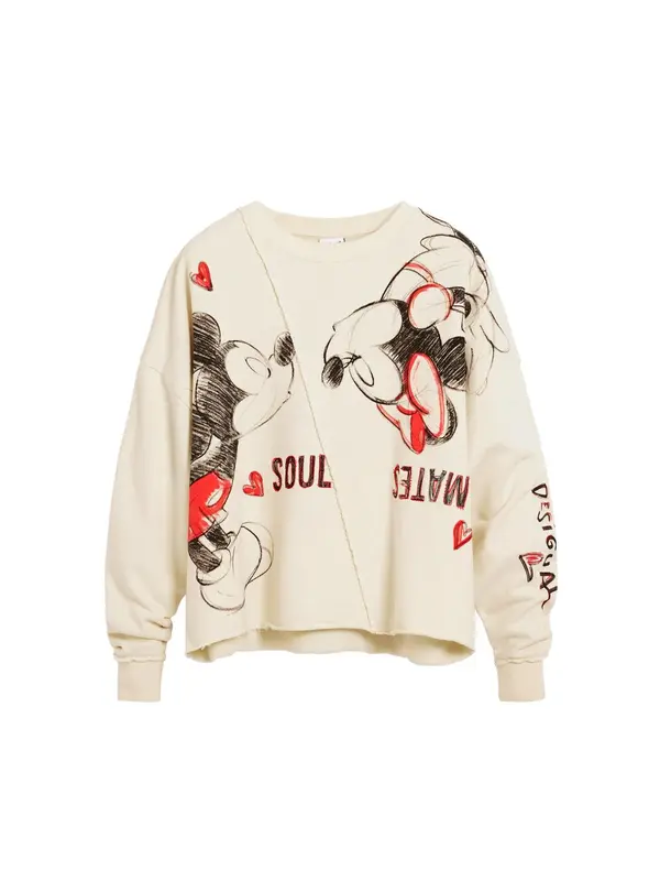 Desigual Desigual Sweater majica 'Mickey and Minnie Mouse™'  bež / crvena / crna