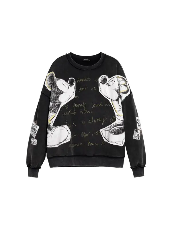 Desigual Desigual Sweater majica 'Mickey And Minnie Mouse™'  žuta / crna / bijela