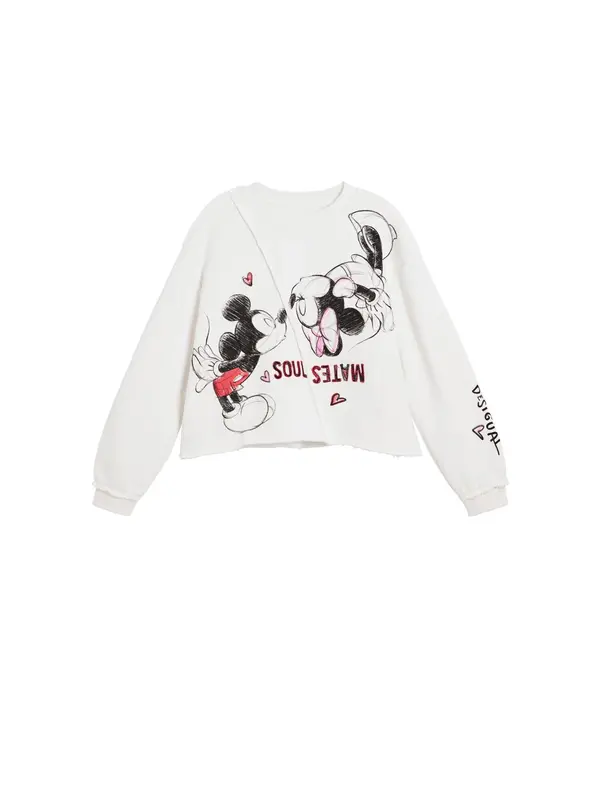 Desigual Desigual Sweater majica 'Mickey Mouse™ Kiss'  crna / bijela