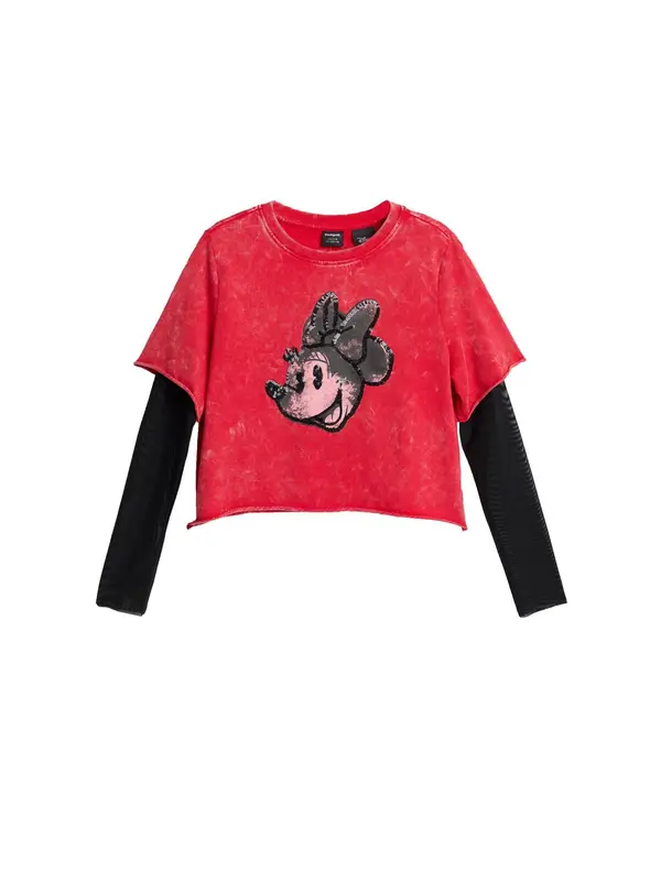 Desigual Desigual Sweater majica 'Minnie Mouse'  crvena / crna