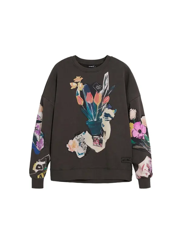 Desigual Desigual Sweater majica  tamno zelena / narančasta / crvena / crna