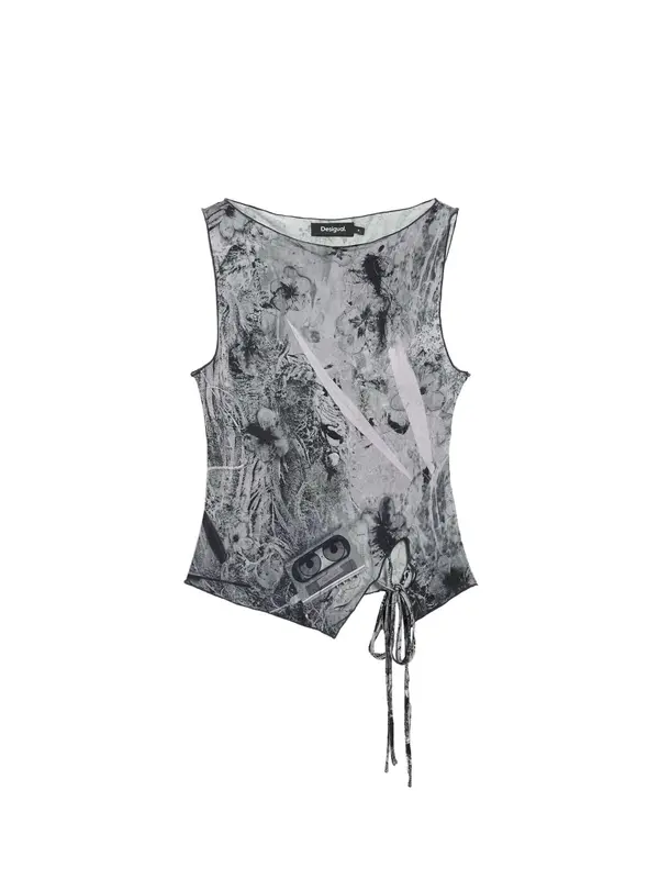 Desigual Desigual Top 'Photo Tied'  svijetlosiva / crna