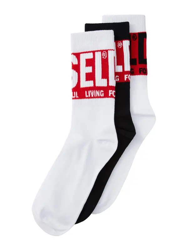 DIESEL DIESEL Čarape 'SKM-RAY'  crvena / crna / bijela