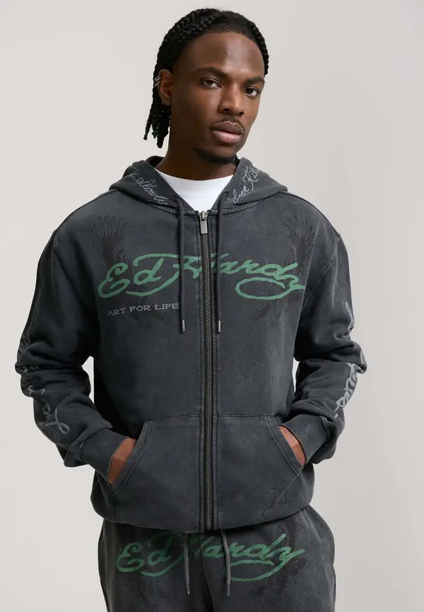 Ed Hardy Ed Hardy Gornji dio trenirke 'Art For Life'  smaragdno zelena / burgund / crna
