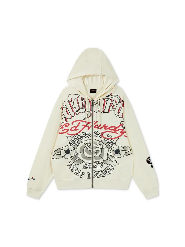 Ed Hardy Ed Hardy Gornji dio trenirke 'Gothic Roses'  ecru/prljavo bijela / pastelno plava / crvena / crna