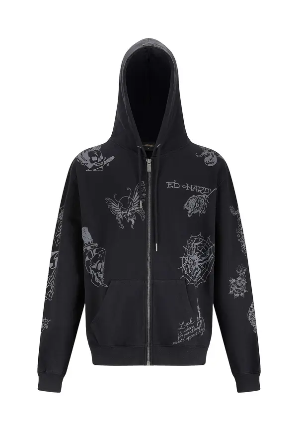 Ed Hardy Ed Hardy Gornji dio trenirke 'Tattoo Club'  siva / crna / bijela