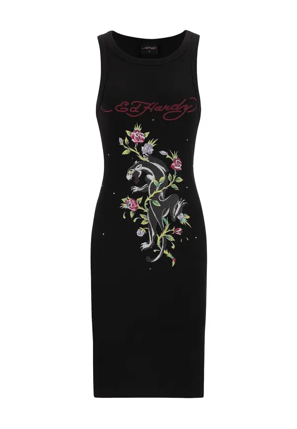 Ed Hardy Ed Hardy Haljina 'Panther und Blumen'  kivi zelena / tamno roza / crna / bijela