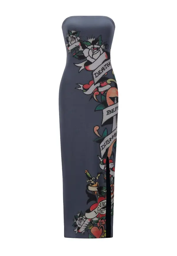 Ed Hardy Ed Hardy Haljina  tamno plava / svijetlosiva / narančasta