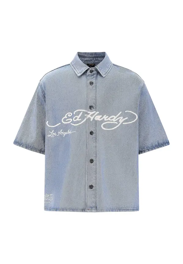 Ed Hardy Ed Hardy Košulja 'Adler und Sterne'  plavi traper / bijela