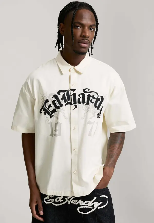 Ed Hardy Ed Hardy Košulja  ecru/prljavo bijela / svijetlosiva / crna