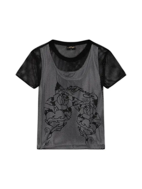 Ed Hardy Ed Hardy Majica 'Climbing Rose'  crna / bijela