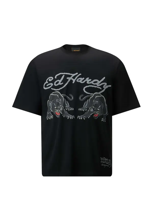 Ed Hardy Ed Hardy Majica 'Doppel-Panther'  svijetloplava / siva / crna