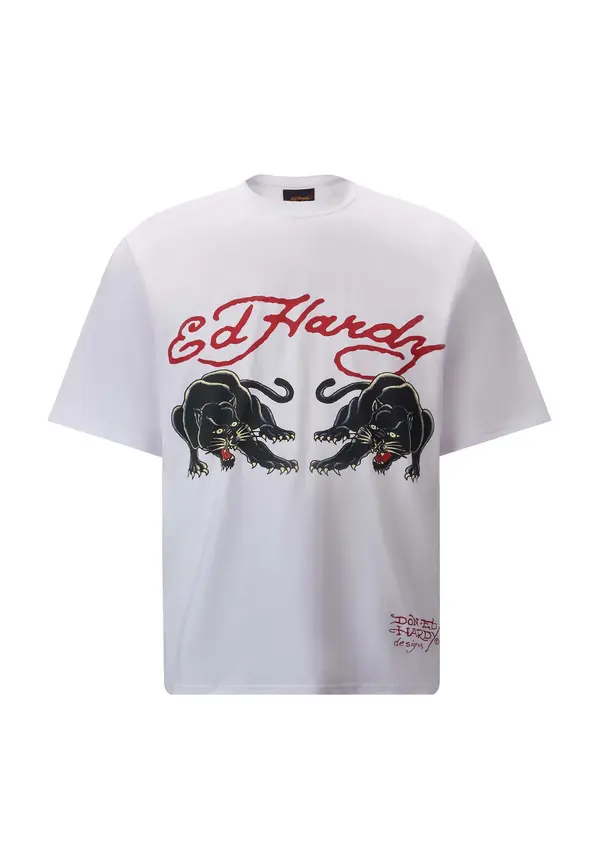 Ed Hardy Ed Hardy Majica 'Double-Panther'  svijetložuta / crvena / crna / bijela