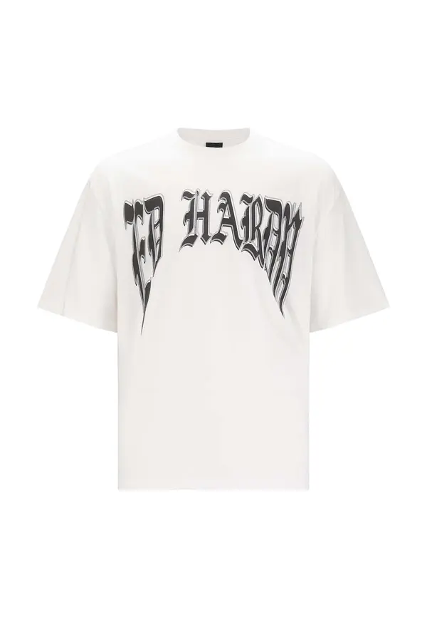 Ed Hardy Ed Hardy Majica 'Drag Battle'  sivi traper / crna / bijela