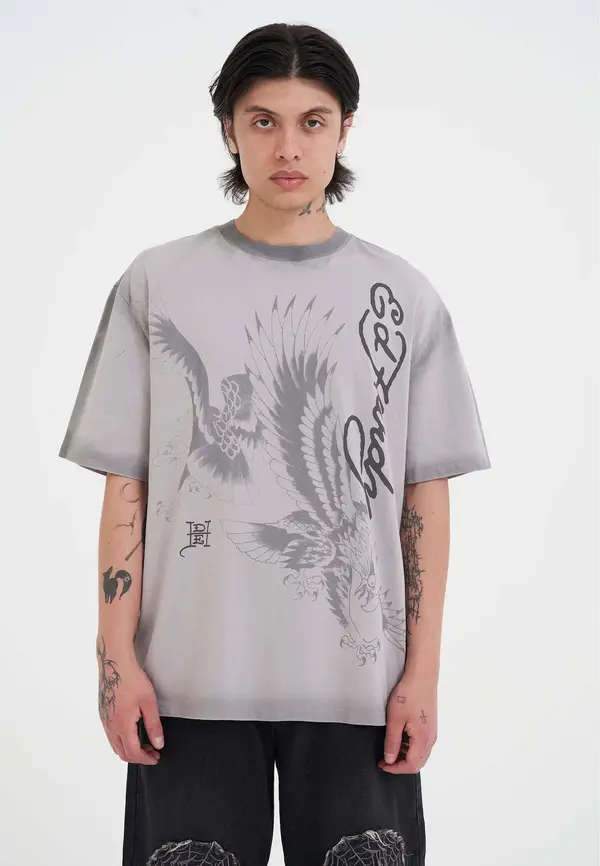 Ed Hardy Ed Hardy Majica 'Eagles In Attack'  siva