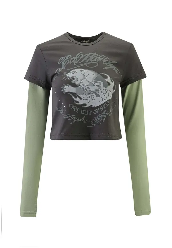 Ed Hardy Ed Hardy Majica 'Hellcat'  tamo siva