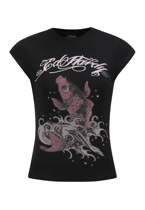 Ed Hardy Ed Hardy Majica 'Koi Fisch Steinen'  miks boja / crna