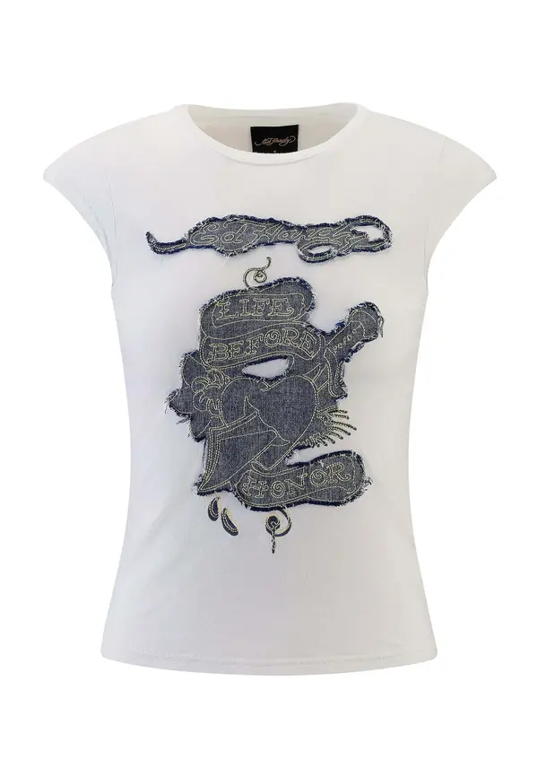 Ed Hardy Ed Hardy Majica 'Life Before Honor'  plavi traper / bijela