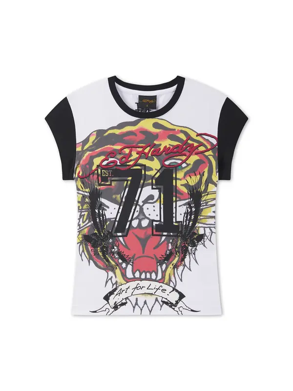 Ed Hardy Ed Hardy Majica 'Roaring Tiger'  žuta / trešnja crvena / crna / bijela