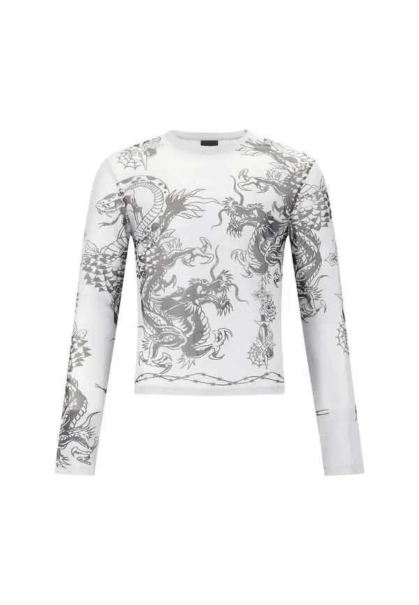 Ed Hardy Ed Hardy Majica 'Schlange und Drache'  svijetlosiva / crna