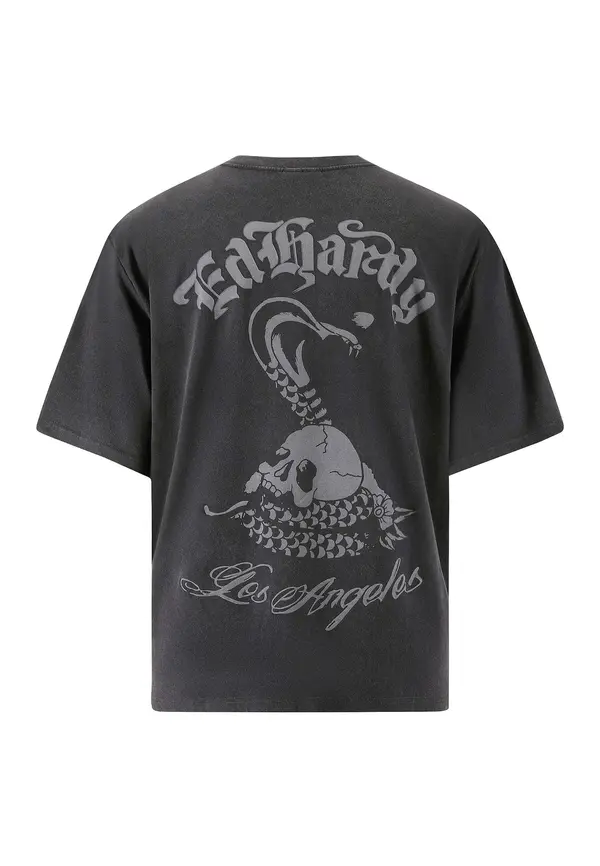 Ed Hardy Ed Hardy Majica 'Schlange und Schädel'  siva / antracit siva