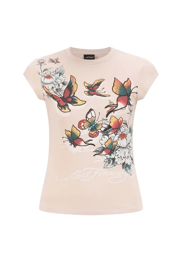Ed Hardy Ed Hardy Majica 'Schmetterling Blumen'  pijesak / miks boja