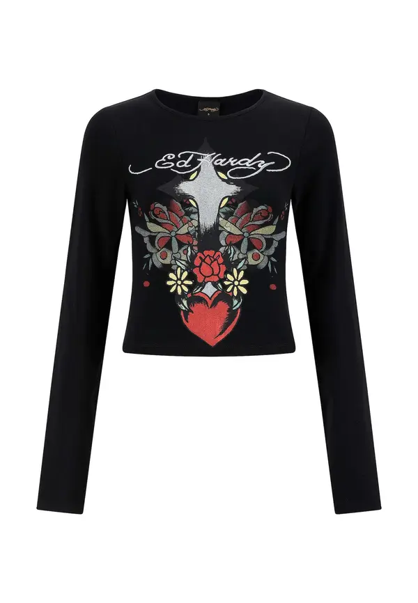 Ed Hardy Ed Hardy Majica  siva melange / narančasto crvena / crna / bijela