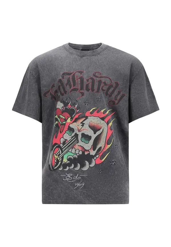 Ed Hardy Ed Hardy Majica 'Skull Out Of Hell'  žuta / tamo siva / crvena / crna