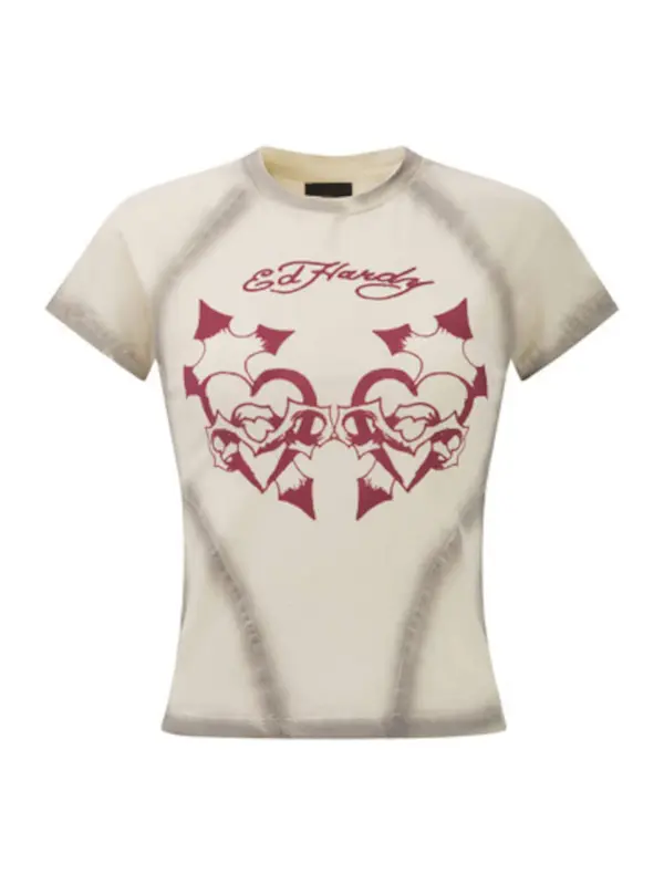 Ed Hardy Ed Hardy Majica  svijetlobež / crvena