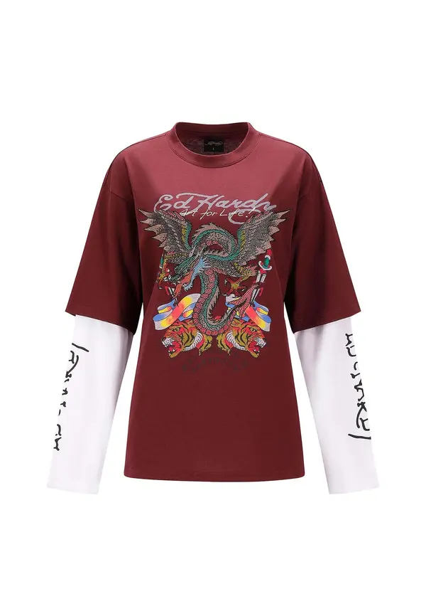 Ed Hardy Ed Hardy Majica  tamno crvena / crna / bijela