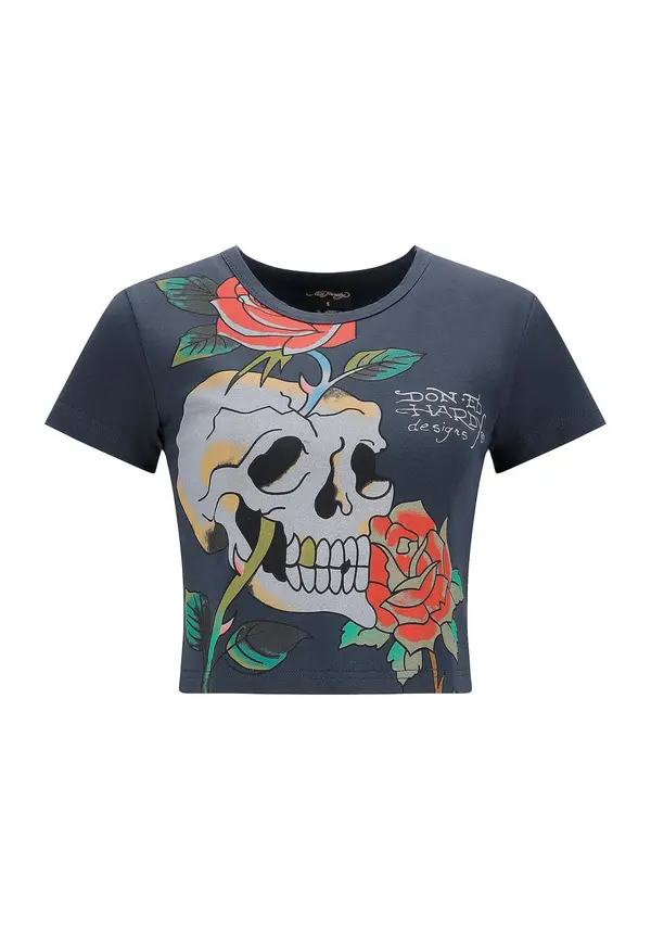 Ed Hardy Ed Hardy Majica 'Totenkopf Kletterrose'  tirkiz / svijetloplava / tamo siva / narančasta