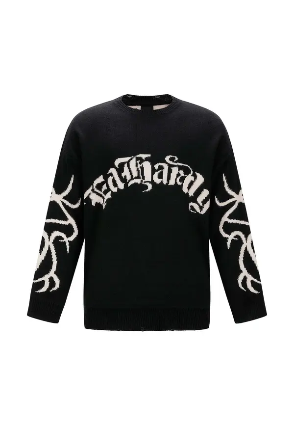 Ed Hardy Ed Hardy Pulover 'Intarsien Tattoo Drache'  crna / vuneno bijela