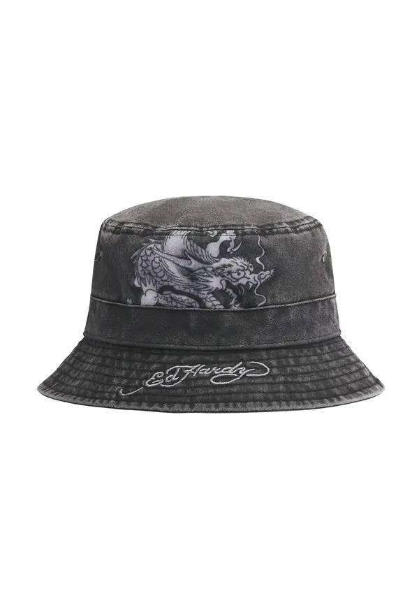 Ed Hardy Ed Hardy Šešir 'Crawling Dragon'  svijetlosiva / tamo siva