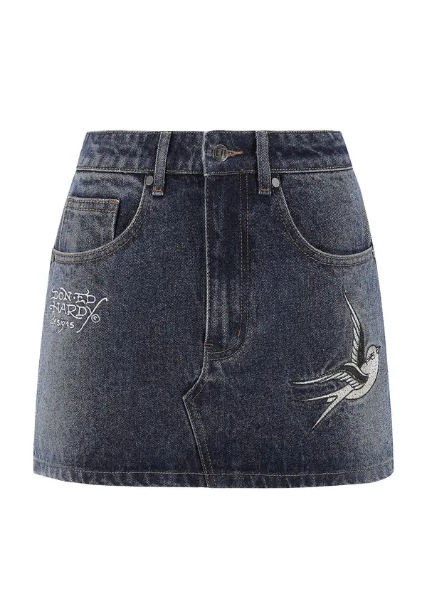 Ed Hardy Ed Hardy Suknja 'Swallow'  tamno plava / svijetlosiva / bijela