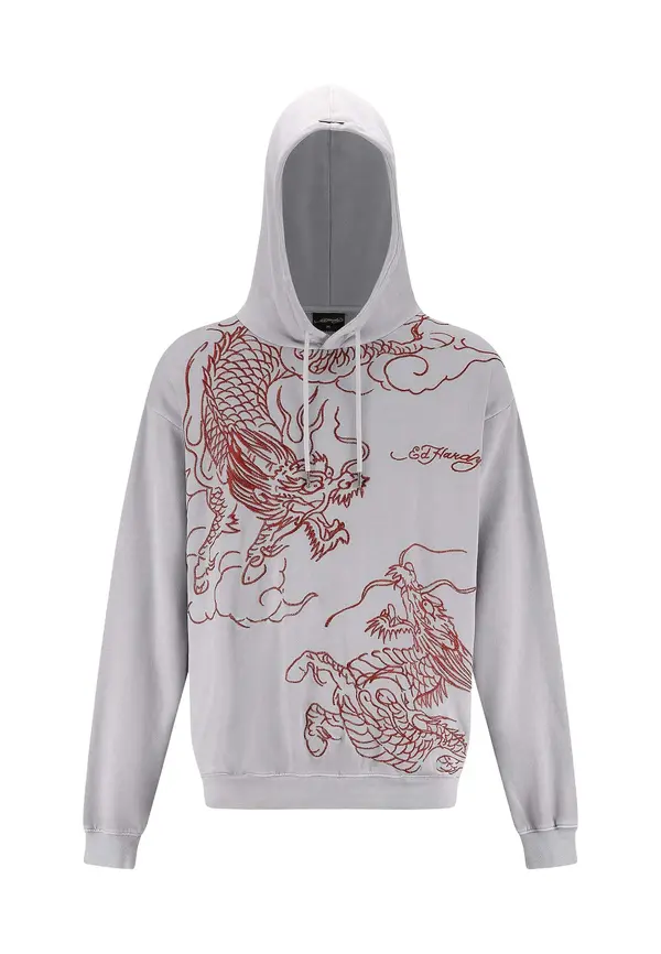 Ed Hardy Ed Hardy Sweater majica 'Battle Dragon'  siva / crvena