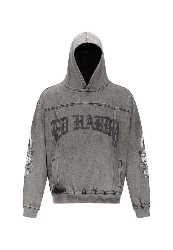 Ed Hardy Ed Hardy Sweater majica 'Eagle Drag Rose'  siva / crna / crni traper / bijela