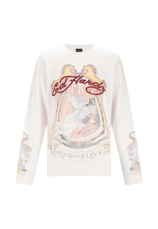 Ed Hardy Ed Hardy Sweater majica 'Ride Into Hell'  žuta / losos / tamno crvena / prljavo bijela