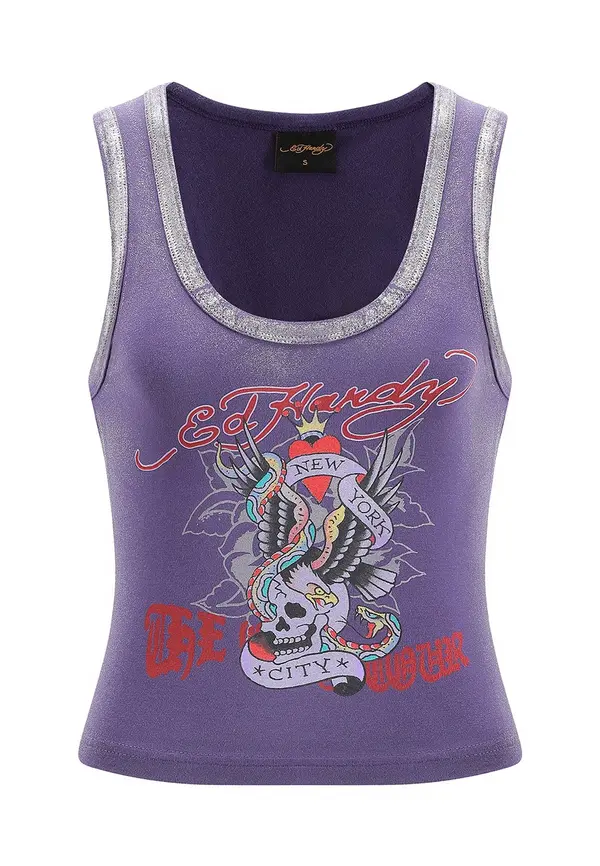 Ed Hardy Ed Hardy Top 'Ed Nyc Skull Tour'  dimno siva / ljubičasta / crvena
